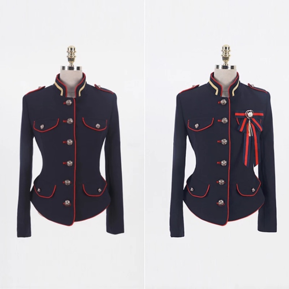 Navy Military-Style Women's Blazer with Red Trim